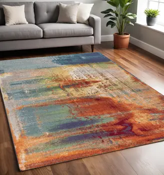 6' X 9' Orange Abstract Area Rug