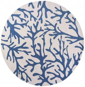 7' Ivory And Blue Coral Hand Hooked Round Rug