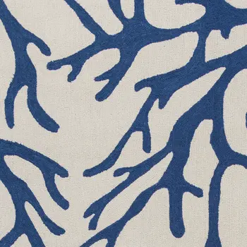 7' Ivory And Blue Coral Hand Hooked Round Rug