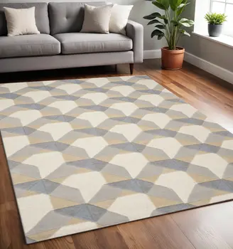 5' X 8'  Wool Ivory Or Grey Area Rug