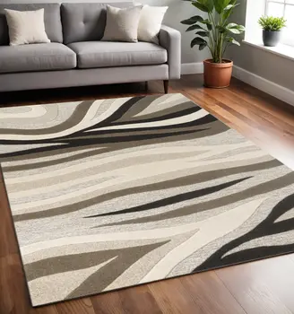 5' X 8'  Wool Black Or  Beige Area Rug