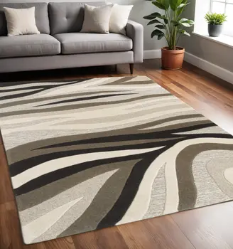 5' X 8' Beige Gray And Black Wool Abstract Hand Tufted Area Rug