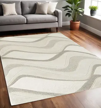 5' X 8' Ivory And Gray Wool Abstract Hand Tufted Area Rug
