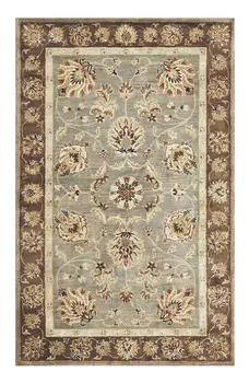 5' X 8' Gray Brown And Cream New Zealand Lambs Wool Floral Hand Tufted Area Rug