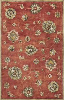5' X 8' Sienna Gold And Green New Zealand Lambs Wool Floral Vines Hand Tufted Area Rug