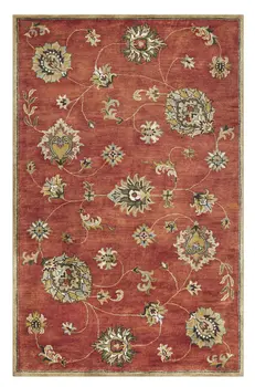 5' X 8' Sienna Gold And Green New Zealand Lambs Wool Floral Vines Hand Tufted Area Rug