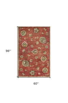 5' X 8' Sienna Gold And Green New Zealand Lambs Wool Floral Vines Hand Tufted Area Rug