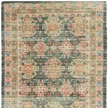 7' X 9' Brick Red Green And Brown Jute Southwestern Handmade Area Rug