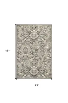 2' X 4' Gray and Ivory Floral Area Rug