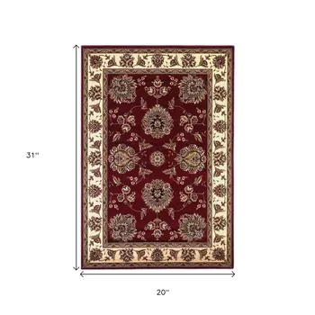 2' X 3' Red Ivory Machine Woven Floral Traditional Indoor Accent Rug