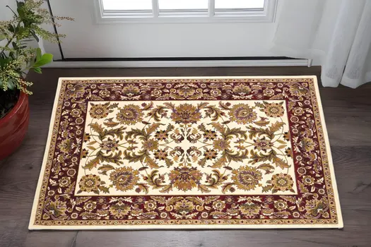 2' X 3' Red And Ivory Area Rug