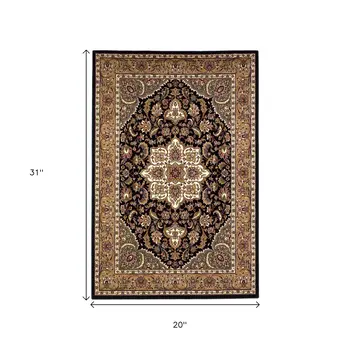 2' X 3' Beige And Black Floral Medallion Area Rug