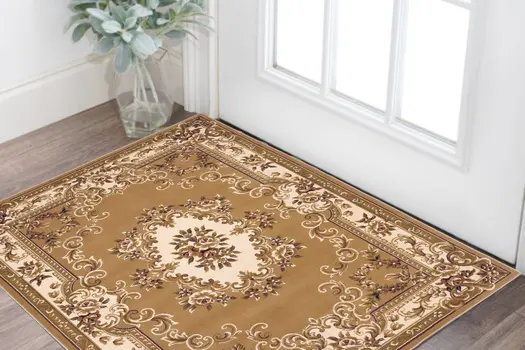 2' X 3' Beige And Ivory Floral Medallion Area Rug