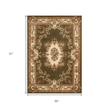 2' X 3' Green And Ivory Floral Medallion Area Rug