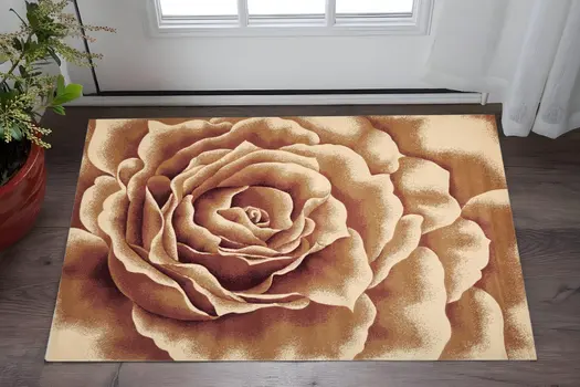 2' X 3' Ivory Machine Woven Hand Carved Oversized Floral Indoor Accent Rug