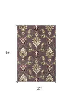 2' X 3' Plum And White Floral Area Rug