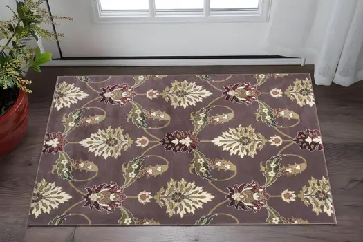 2' X 3' Plum And White Floral Area Rug