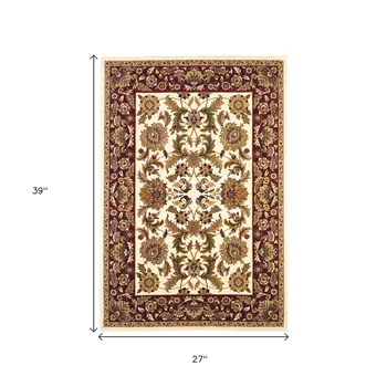 2' X 3' Ivory And Red Floral Area Rug