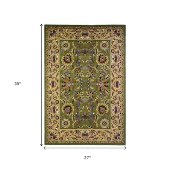 2' X 3' Green And Taupe Floral Area Rug