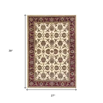 2' X 3' Ivory And Red Floral Area Rug
