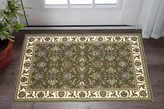2' X 3' Green And Ivory Floral Area Rug