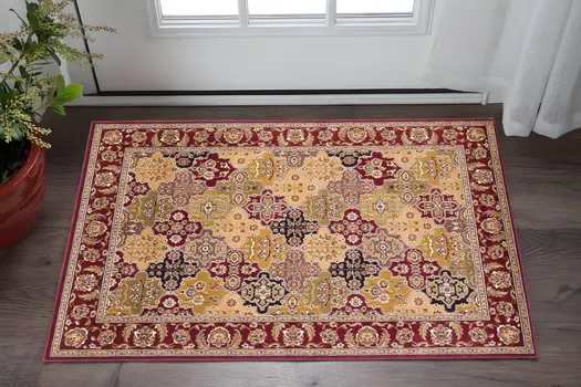 2' X 3' Red Orange And Black Quatrefoil Area Rug