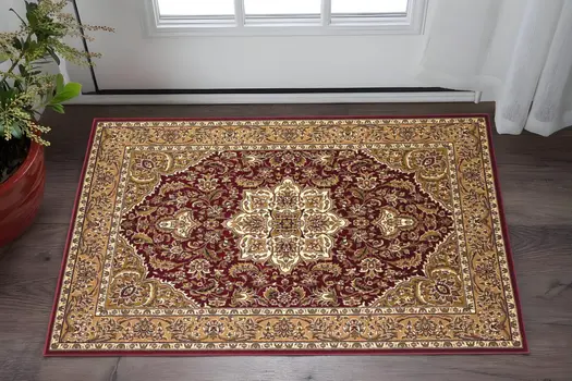 2' X 3' Red And Beige Floral Medallion Area Rug