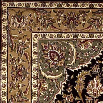 2' X 3' Black And Beige Floral Medallion Area Rug