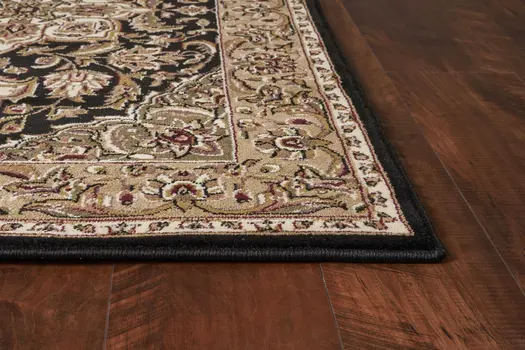 2' X 3' Black And Beige Floral Medallion Area Rug