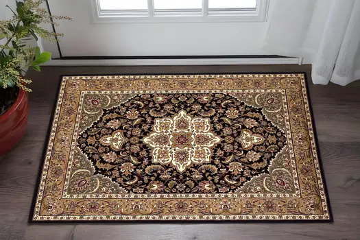 2' X 3' Black And Beige Floral Medallion Area Rug