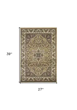 2' X 3' Beige And Ivory Floral Medallion Area Rug