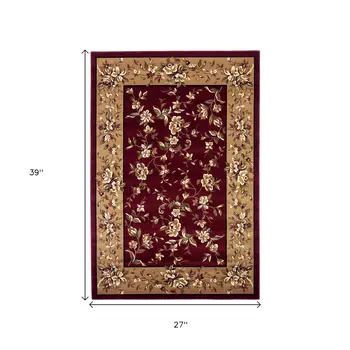 2' X 3' Red And Beige Floral Area Rug