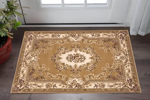 2' X 3' Beige And Ivory Floral Medallion Area Rug