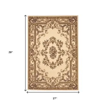 2' X 3' Ivory And Beige Floral Medallion Area Rug