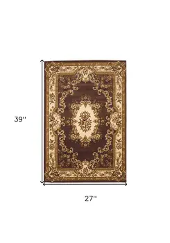2' X 3' Plum And Ivory Floral Medallion Area Rug