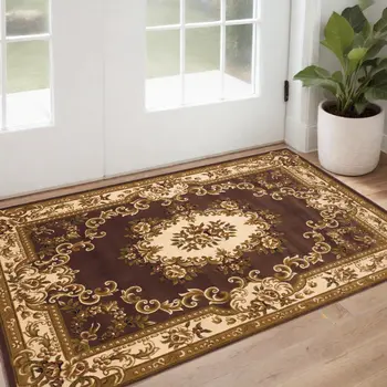 2' X 3' Plum And Ivory Floral Medallion Area Rug