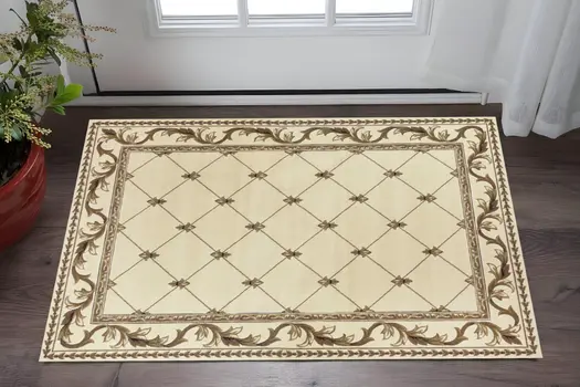 2' X 3' Ivory And Brown Floral Area Rug