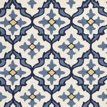 2' X 3' Ivory and Blue Moroccan Handmade Indoor Outdoor Area Rug