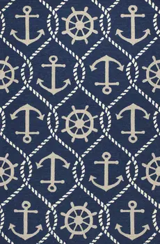 2' X 3' Navy Blue Gold And White Nautical Handmade Indoor Outdoor Area Rug