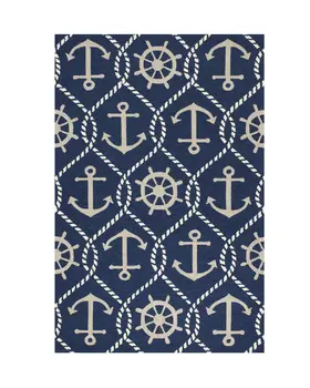 2' X 3' Navy Blue Gold And White Nautical Handmade Indoor Outdoor Area Rug