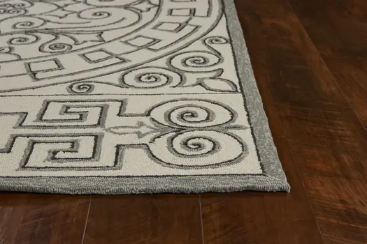 2' X 3' Gray And Ivory Damask Indoor Outdoor Area Rug