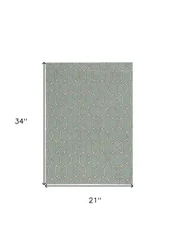 2' X 3' Green and Ivory Hand Hooked Area Rug