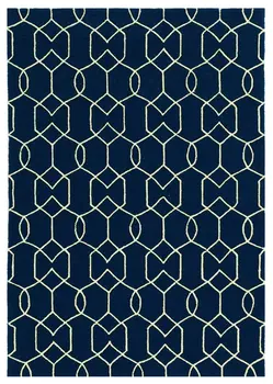2' X 3' Navy Blue Geometric Hand Hooked Area Rug