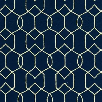 2' X 3' Navy Blue Geometric Hand Hooked Area Rug