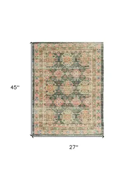 2' X 4' Charcoal Medallion Hand Woven Distressed Area Rug