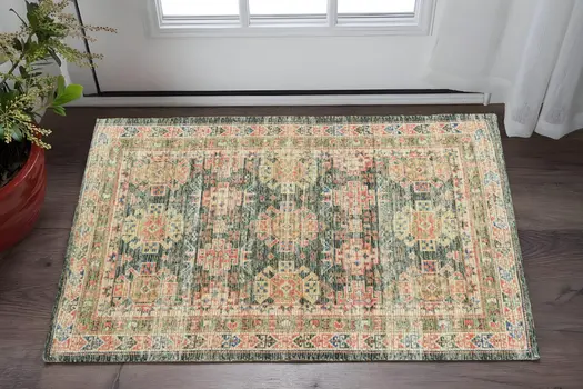 2' X 4' Charcoal Medallion Hand Woven Distressed Area Rug
