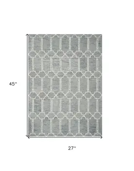 2' X 4' Blue Wool Geometric Hand Tufted Area Rug