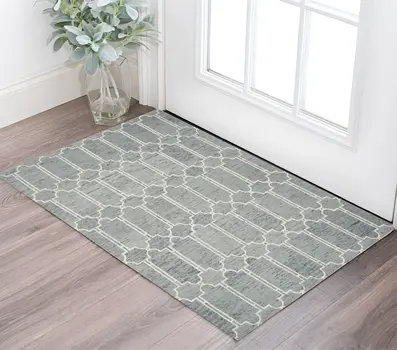 2' X 4' Blue Wool Geometric Hand Tufted Area Rug