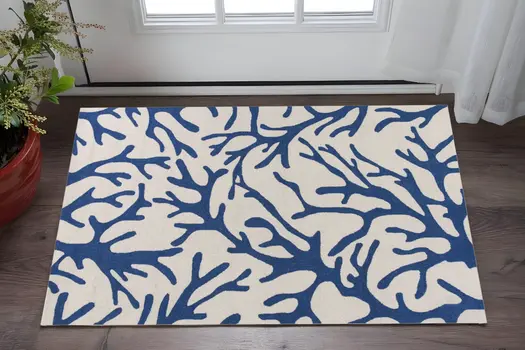 2' X 4' Ivory And Blue Area Rug