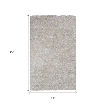 2' X 4' Ivory Shag Hand Woven Area Rug